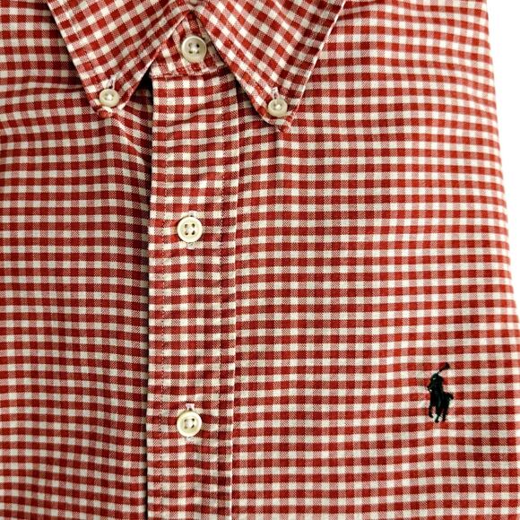 Ralph Lauren Red Check Gingham L/S Button Down Classic ShirtDark Blue Pony XL - Picture 1 of 8